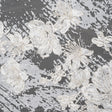 Embroidered Abstract Flocked Tulle with Baby Sequins - Off White Floral