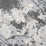 Embroidered Abstract Flocked Tulle with Baby Sequins - Off White Floral