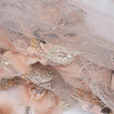 Embroidered and Beaded Tulle with 3D Fabric Flowers - Pale Pink, Peach and Gray Bold Blossoms