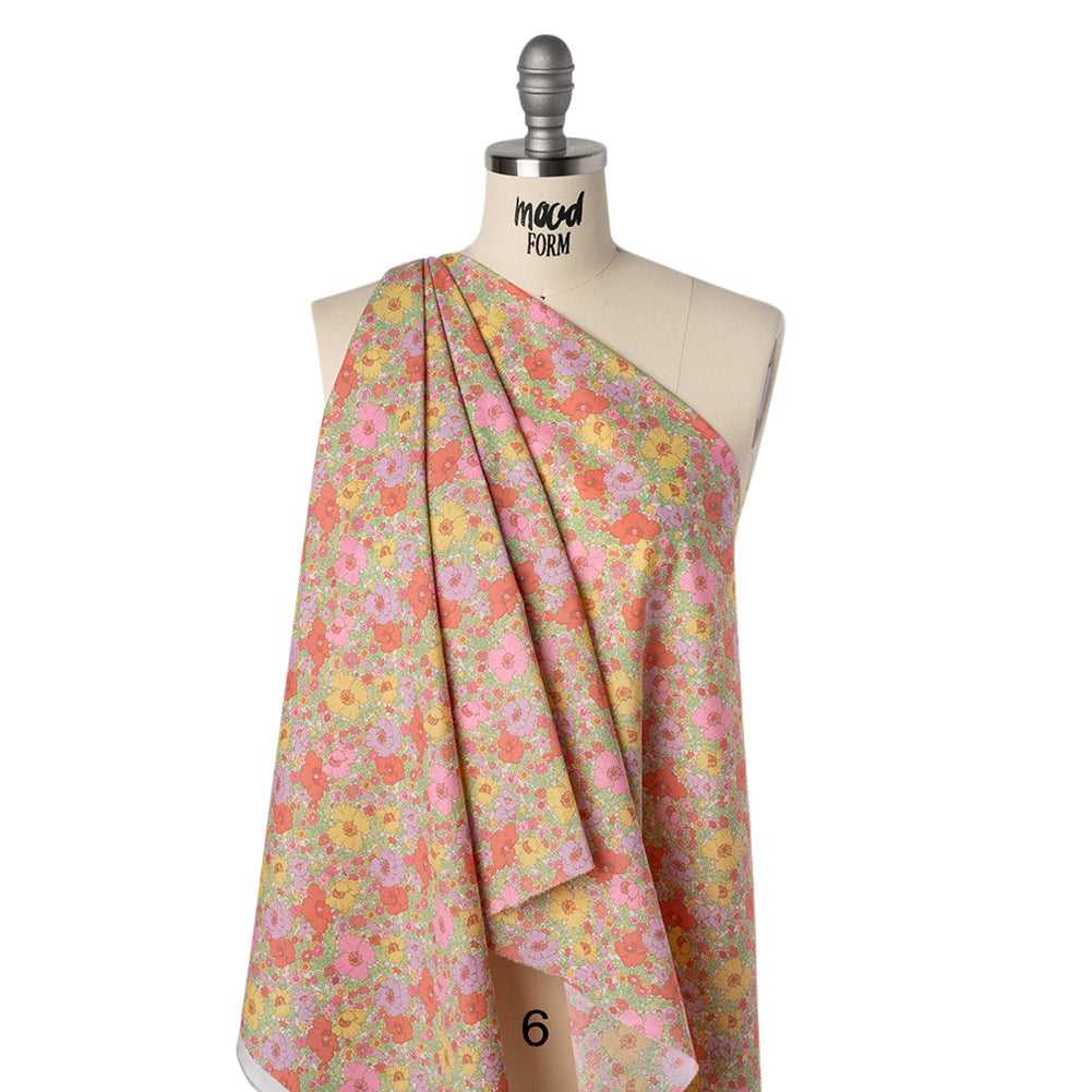 Liberty Fabrics Tana Lawn® - Meadow Song Pink, Yellow and Lime Green Flower Field