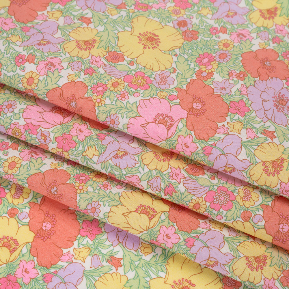 Liberty Fabrics Tana Lawn® - Meadow Song Pink, Yellow and Lime Green Flower Field