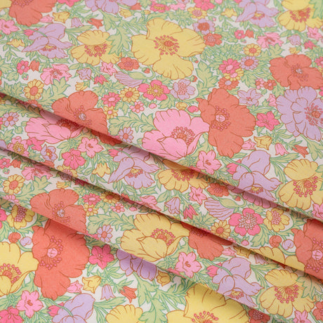 Liberty Fabrics Tana Lawn® - Meadow Song Pink, Yellow and Lime Green Flower Field