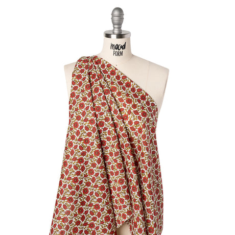 Liberty Fabrics Tana Lawn® - Astell Reece Red - Red and Golden Olive Flower Vines