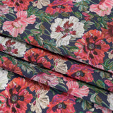 Liberty Fabrics Tana Lawn® - Poppy Amelie Dark Blue - Red, Green and Navy Poppy Flower Field