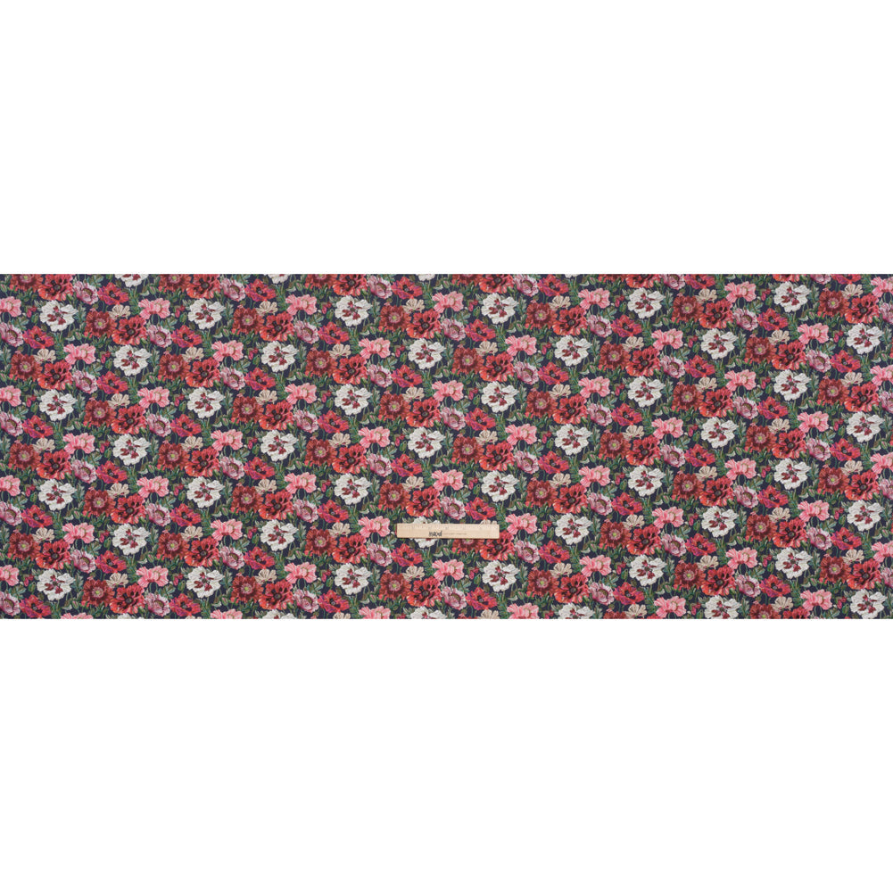 Liberty Fabrics Tana Lawn® - Poppy Amelie Dark Blue - Red, Green and Navy Poppy Flower Field