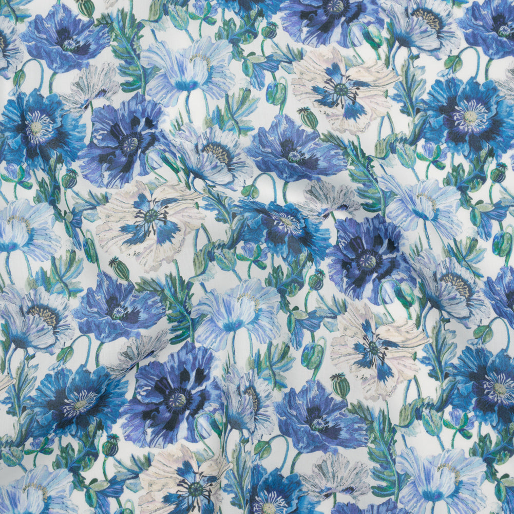 Liberty Fabrics Tana Lawn® - Poppy Amelie Blue - Sky, Cobalt Blue and Green Poppy Flower Field