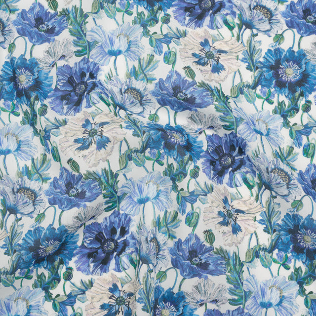 Liberty Fabrics Tana Lawn® - Poppy Amelie Blue - Sky, Cobalt Blue and Green Poppy Flower Field
