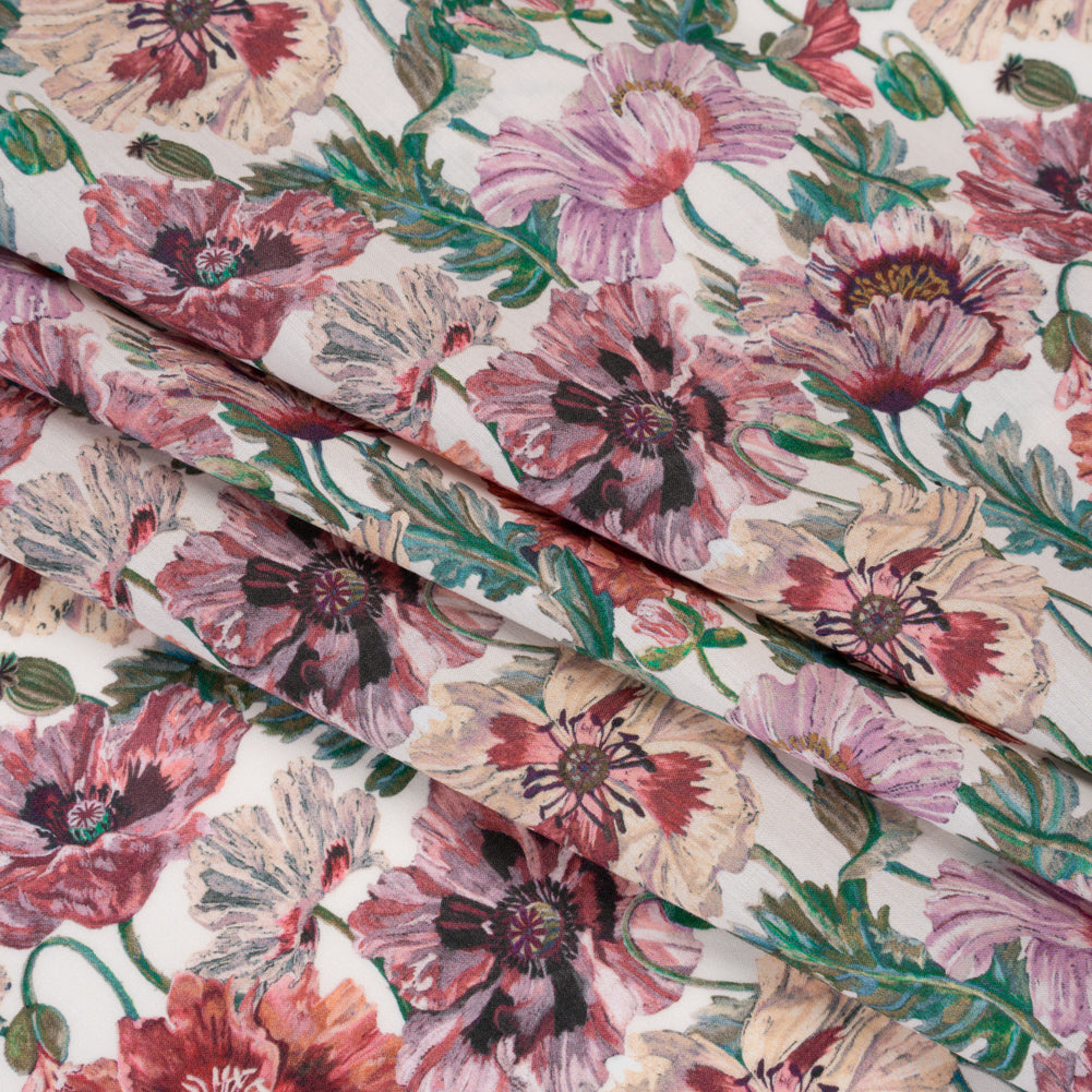 Liberty Fabrics Tana Lawn® - Poppy Amelie Pink - Red, Pink and Green Poppy Flower Field
