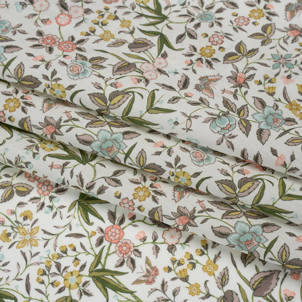 Liberty Fabrics Tana Lawn® - Tapestry Multi Pastel - Light Pink, Green and Yellow Floral and Butterflies