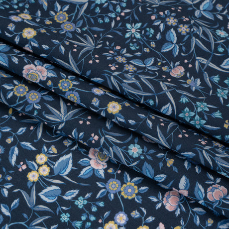 Liberty Fabrics Tana Lawn® - Tapestry Dark Blue - Navy, Sky Blue and Light Yellow Floral and Butterflies
