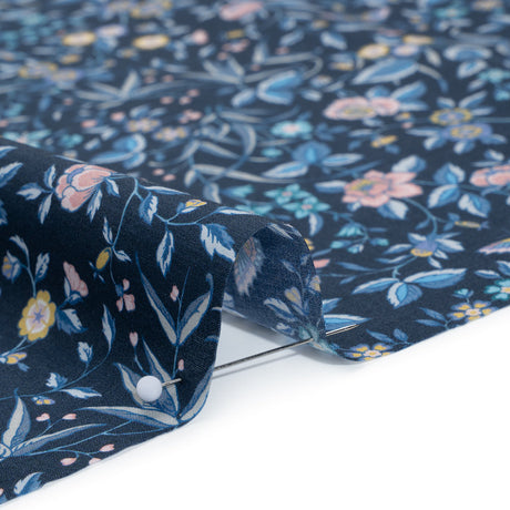 Liberty Fabrics Tana Lawn® - Tapestry Dark Blue - Navy, Sky Blue and Light Yellow Floral and Butterflies