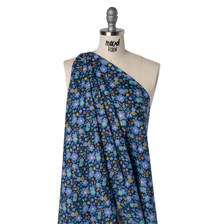 Liberty Fabrics Tana Lawn® - Betsy Meadow Dark Blue - Blue, Periwinkle and Yellow Illustrated Floral