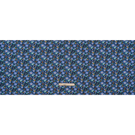 Liberty Fabrics Tana Lawn® - Betsy Meadow Dark Blue - Blue, Periwinkle and Yellow Illustrated Floral