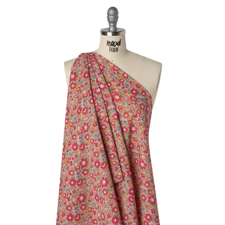 Liberty Fabrics Tana Lawn® - Betsy Meadow Pink - Baby Pink, Bright Pink and Green Illustrated Floral
