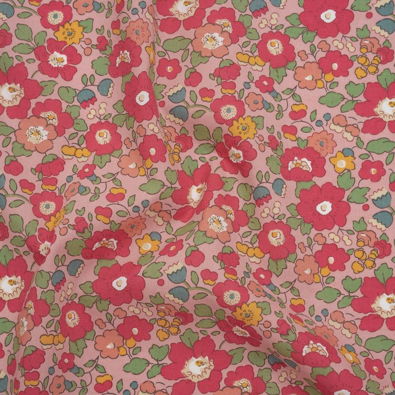 Liberty Fabrics Tana Lawn® - Betsy Meadow Pink - Baby Pink, Bright Pink and Green Illustrated Floral