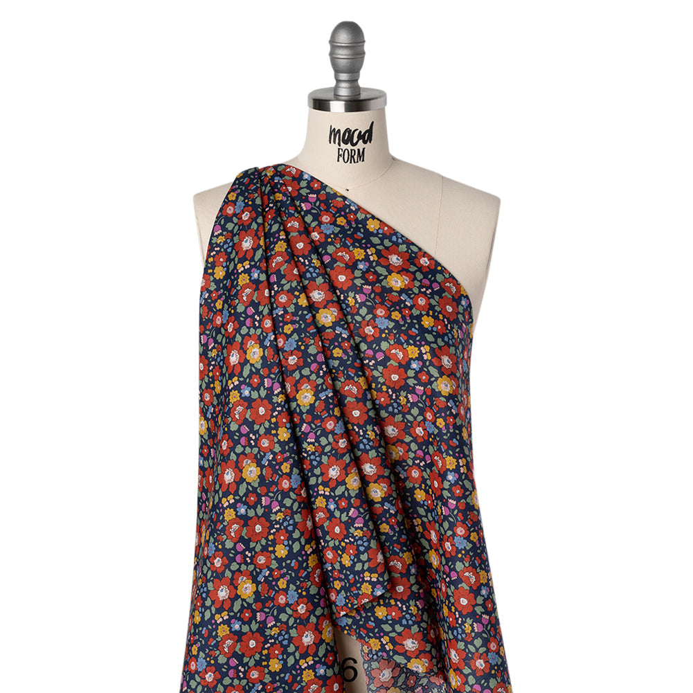 Liberty Fabrics Tana Lawn® - Betsy Meadow Multi Bright - Navy Blue, Red and Yellow Illustrated Floral