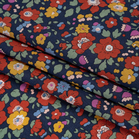 Liberty Fabrics Tana Lawn® - Betsy Meadow Multi Bright - Navy Blue, Red and Yellow Illustrated Floral