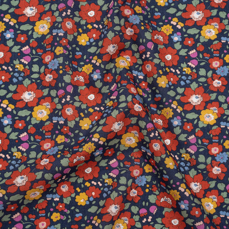 Liberty Fabrics Tana Lawn® - Betsy Meadow Multi Bright - Navy Blue, Red and Yellow Illustrated Floral