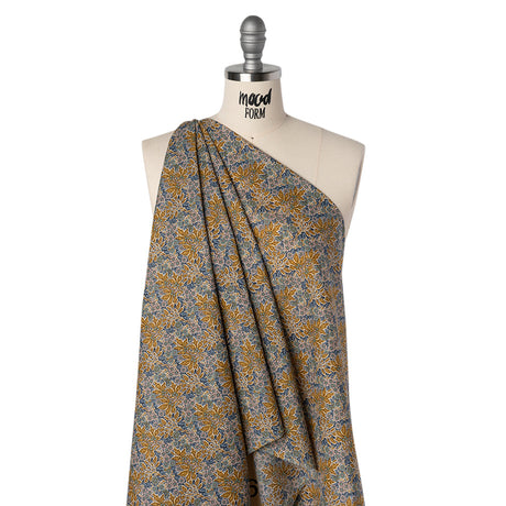Liberty Fabrics Tana Lawn® - Aubrey Forest Yellow - Yellow and Blue Leafy Floral Chevrons