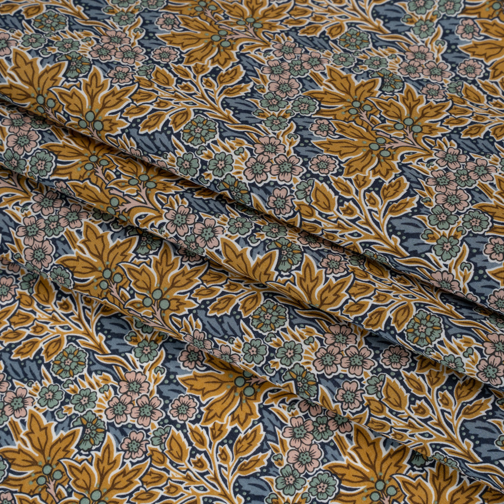 Liberty Fabrics Tana Lawn® - Aubrey Forest Yellow - Yellow and Blue Leafy Floral Chevrons