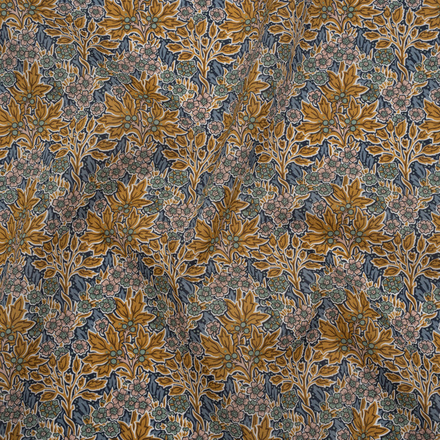 Liberty Fabrics Tana Lawn® - Aubrey Forest Yellow - Yellow and Blue Leafy Floral Chevrons