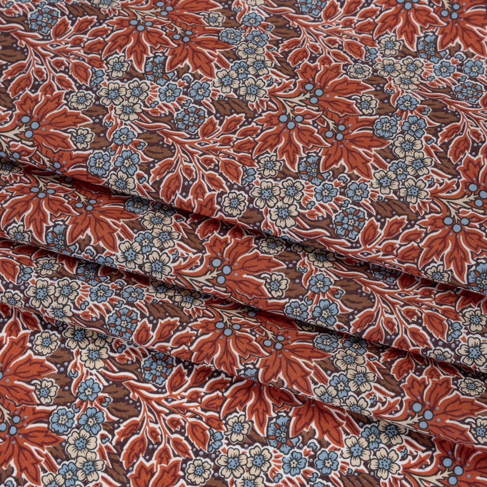 Liberty Fabrics Tana Lawn® - Aubrey Forest Red Burgundy - Red and Light Blue Leafy Floral Chevrons