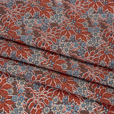 Liberty Fabrics Tana Lawn® - Aubrey Forest Red Burgundy - Red and Light Blue Leafy Floral Chevrons