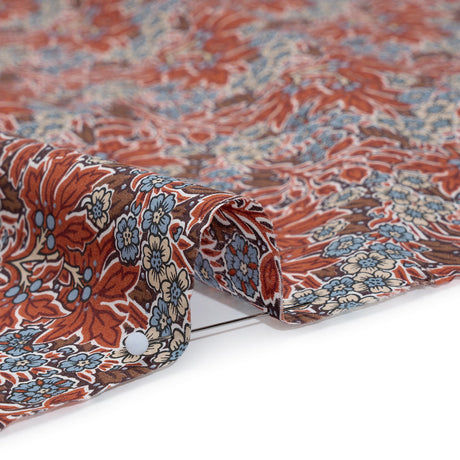 Liberty Fabrics Tana Lawn® - Aubrey Forest Red Burgundy - Red and Light Blue Leafy Floral Chevrons