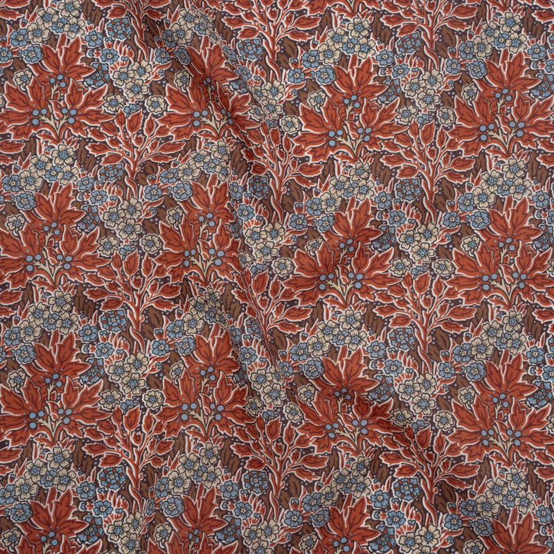 Liberty Fabrics Tana Lawn® - Aubrey Forest Red Burgundy - Red and Light Blue Leafy Floral Chevrons