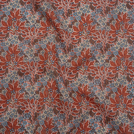 Liberty Fabrics Tana Lawn® - Aubrey Forest Red Burgundy - Red and Light Blue Leafy Floral Chevrons