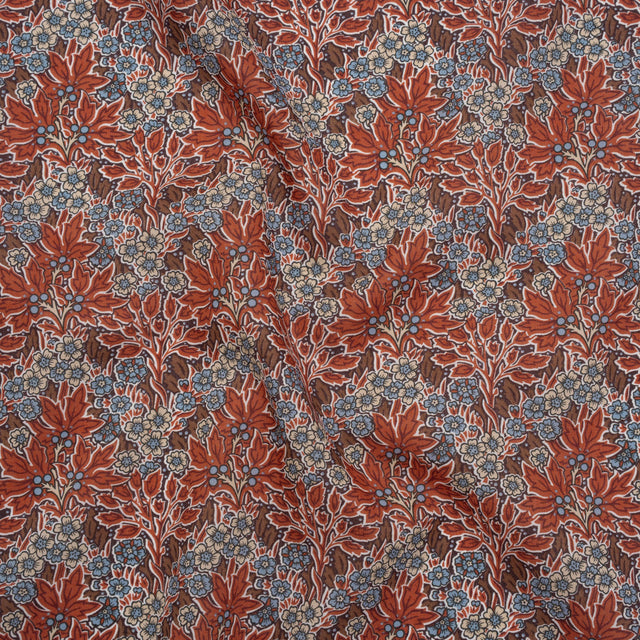Liberty Fabrics Tana Lawn® - Aubrey Forest Red Burgundy - Red and Light Blue Leafy Floral Chevrons