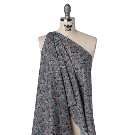 Liberty Fabrics Tana Lawn® - Aubrey Forest Blue - Blue and Orchid Purple Leafy Floral Chevrons