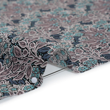 Liberty Fabrics Tana Lawn® - Aubrey Forest Blue - Blue and Orchid Purple Leafy Floral Chevrons