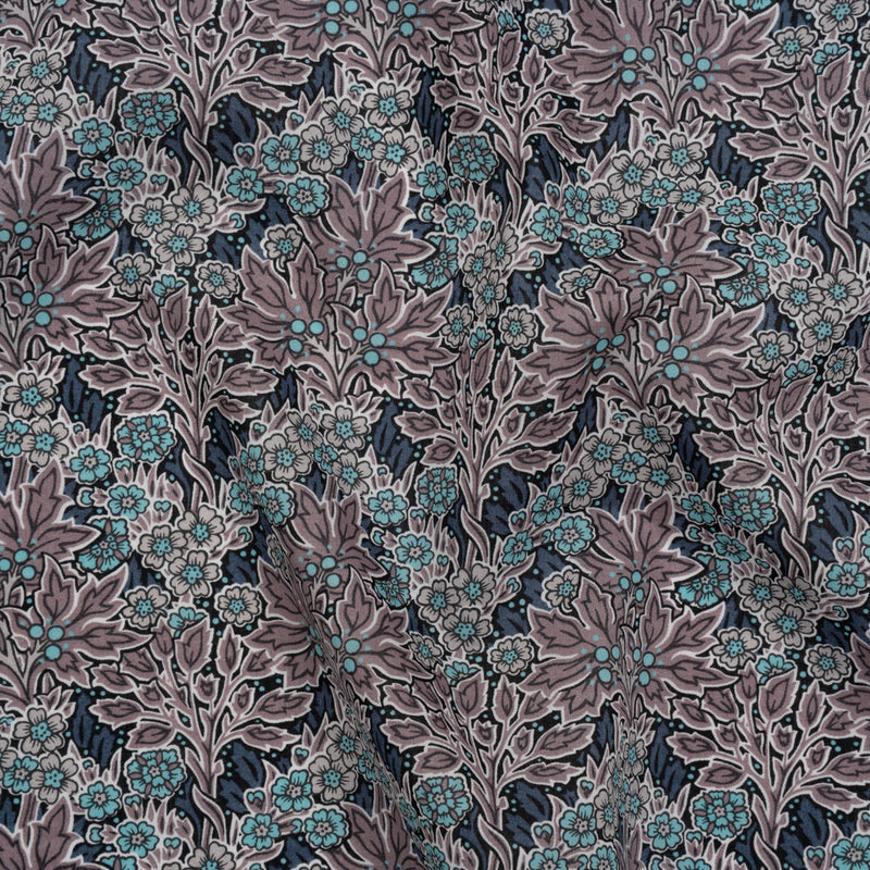 Liberty Fabrics Tana Lawn® - Aubrey Forest Blue - Blue and Orchid Purple Leafy Floral Chevrons
