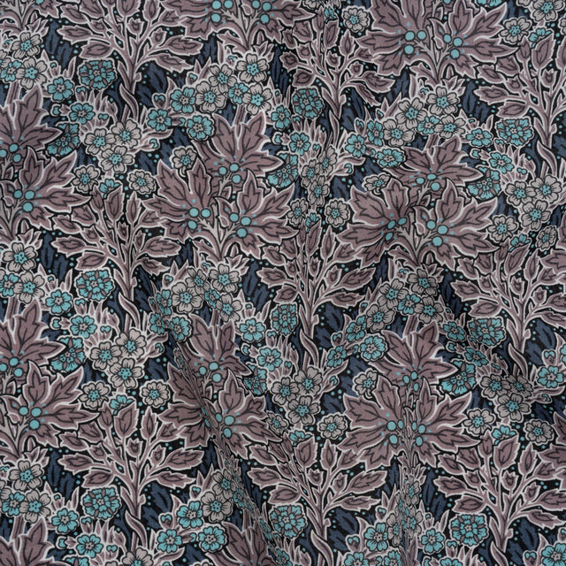 Liberty Fabrics Tana Lawn® - Aubrey Forest Blue - Blue and Orchid Purple Leafy Floral Chevrons