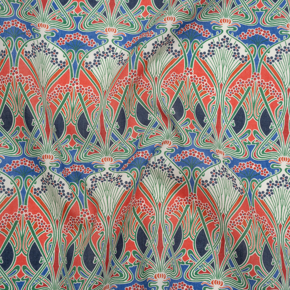 Liberty Fabrics Tana Lawn® - Ianthe Red - Red, Bright Blue and Pink Art Nouveau Floral Trees