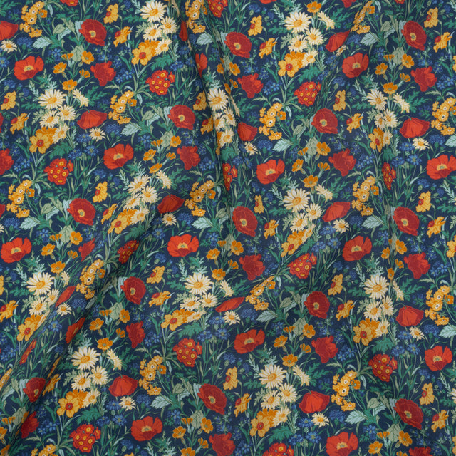 Liberty Fabrics Tana Lawn® - Florence May Dark Blue - Blue, Red and Yellow Wildflower Field
