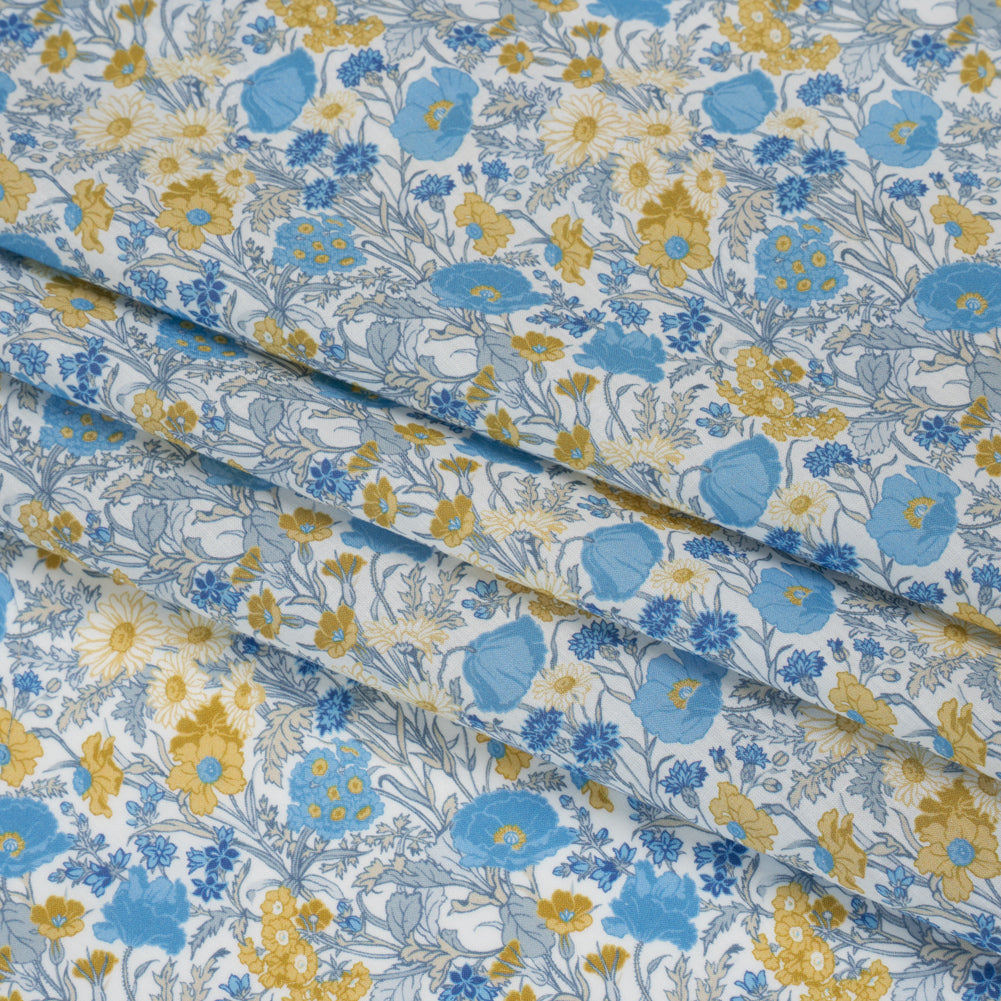 Liberty Fabrics Tana Lawn® - Florence May Blue - Yellow, Blue and White Wildflower Field