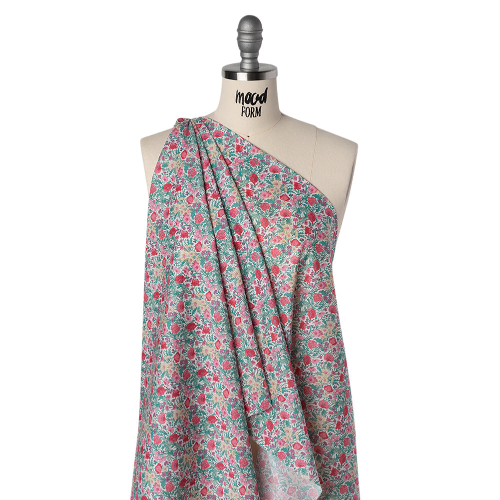 Liberty Fabrics Tana Lawn® - Florence May Pink - Green, Pink and Yellow Wildflower Field