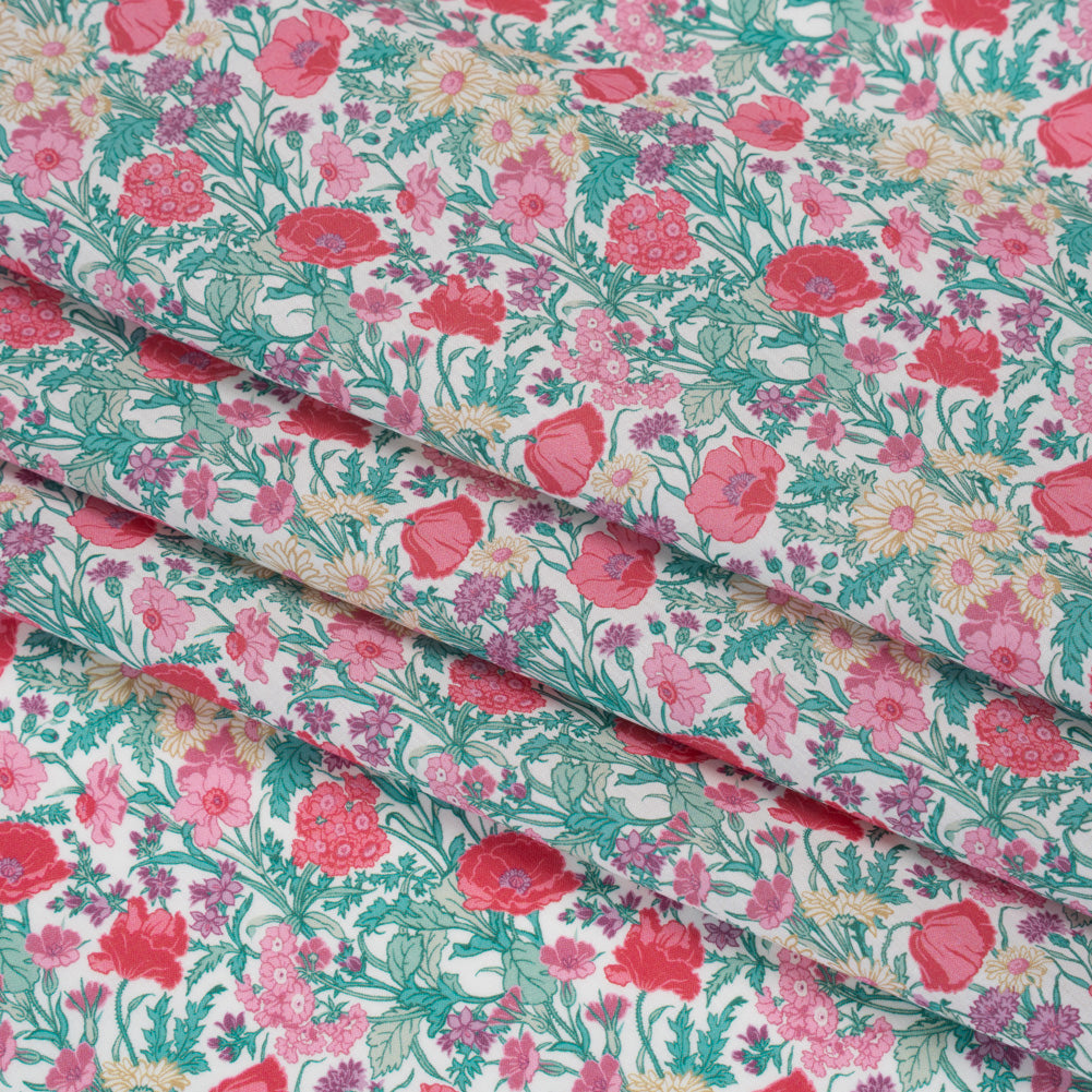 Liberty Fabrics Tana Lawn® - Florence May Pink - Green, Pink and Yellow Wildflower Field