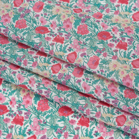 Liberty Fabrics Tana Lawn® - Florence May Pink - Green, Pink and Yellow Wildflower Field