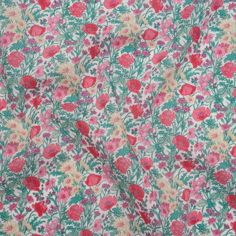 Liberty Fabrics Tana Lawn® - Florence May Pink - Green, Pink and Yellow Wildflower Field