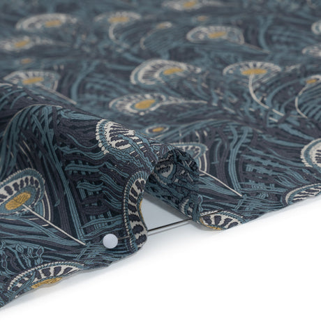 Liberty Fabrics Tana Lawn® - Queen Hera Dark Blue - Midnight, Sky Blue and Golden Yellow Field of Feathers