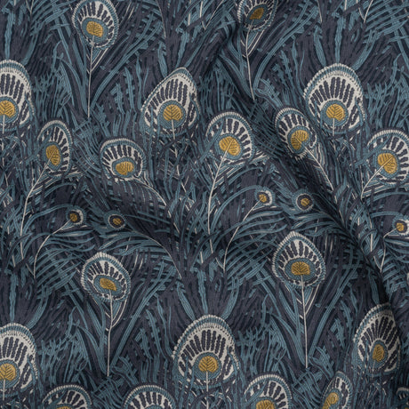 Liberty Fabrics Tana Lawn® - Queen Hera Dark Blue - Midnight, Sky Blue and Golden Yellow Field of Feathers