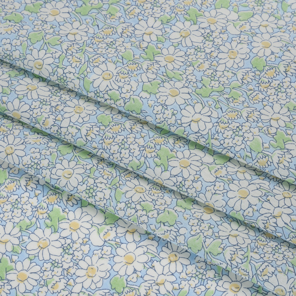 Liberty Fabrics Tana Lawn® - Alice W Blue - Baby Blue, Green and White Daisy Flowers
