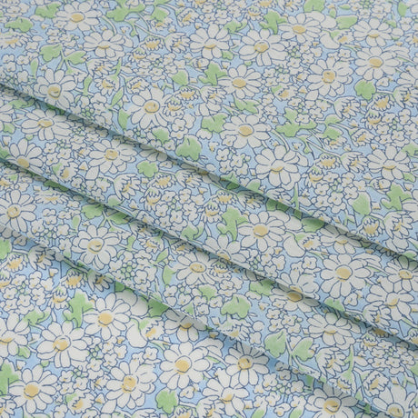 Liberty Fabrics Tana Lawn® - Alice W Blue - Baby Blue, Green and White Daisy Flowers