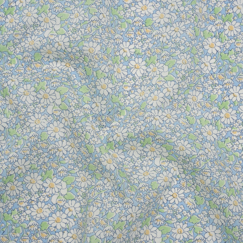 Liberty Fabrics Tana Lawn® - Alice W Blue - Baby Blue, Green and White Daisy Flowers