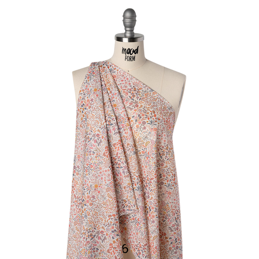 Liberty Fabrics Tana Lawn® - Shepherdly Song Pink - Pink, Peachy Orange and Blue-Gray Wildflowers
