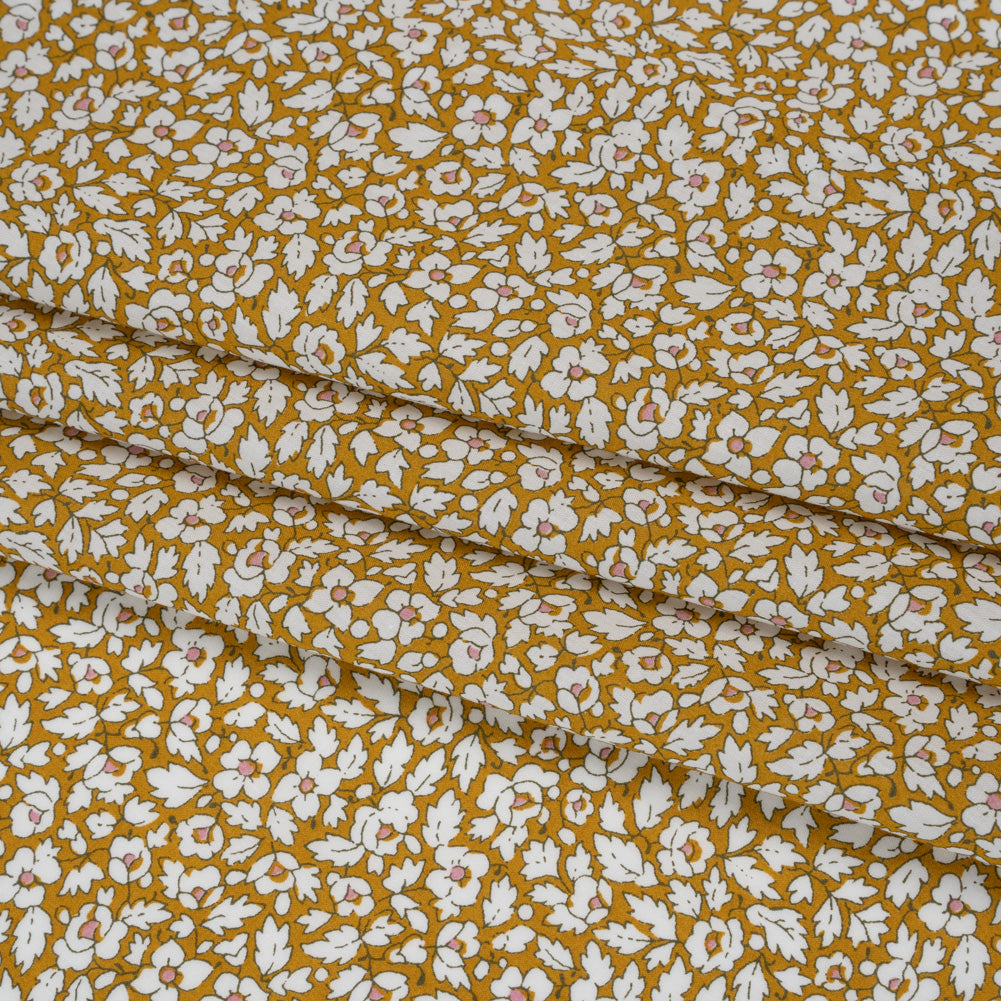 Liberty Fabrics Tana Lawn® - Feather Meadow Yellow - Yellow Ochre and White Flowers and Leaves