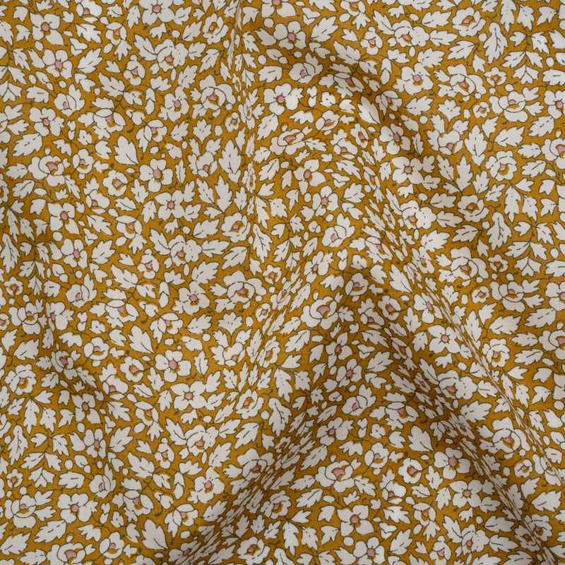 Liberty Fabrics Tana Lawn® - Feather Meadow Yellow - Yellow Ochre and White Flowers and Leaves